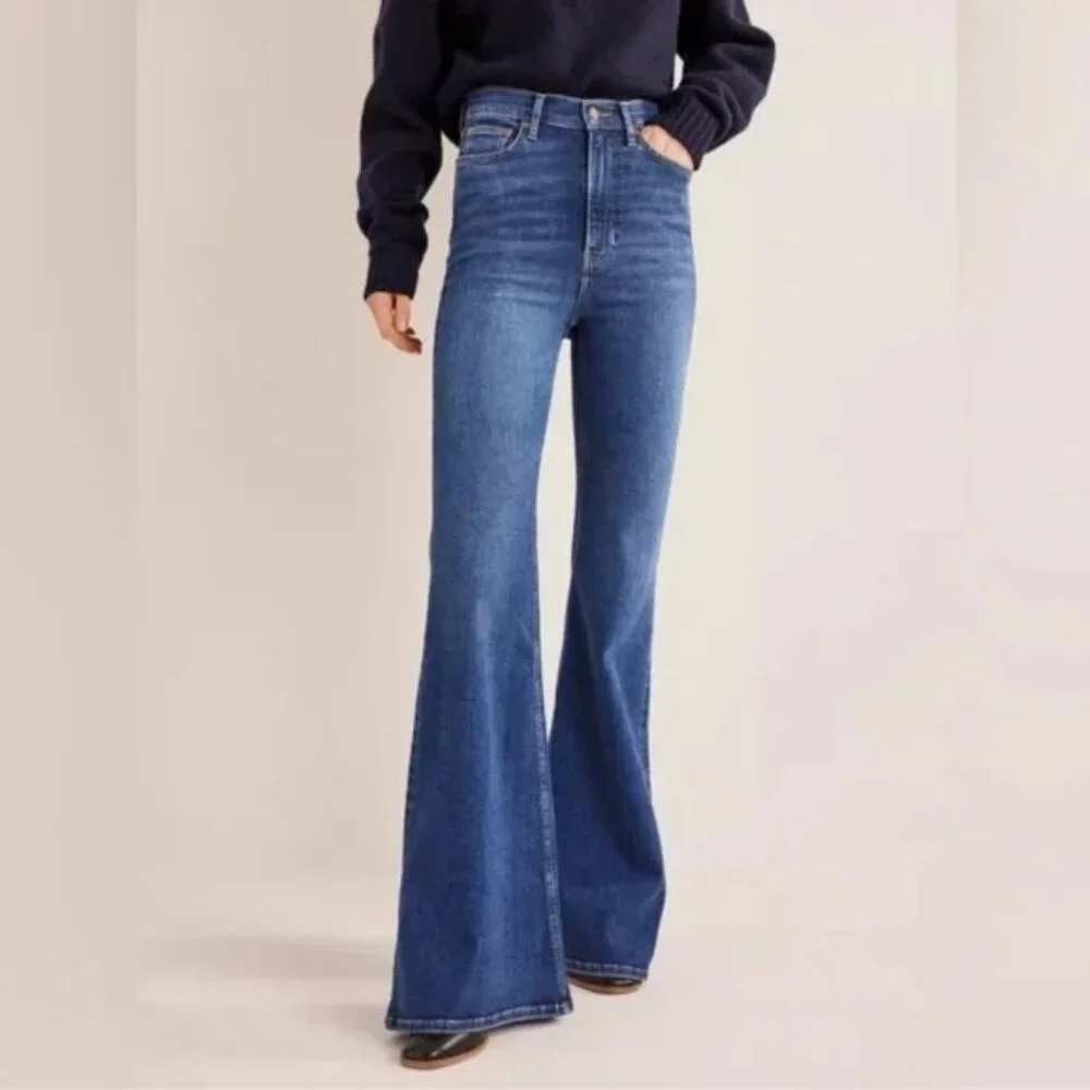 Boden Retro Women's Ultra High Rise Super Flare Jeans Dark Wash W29 L32 Boho